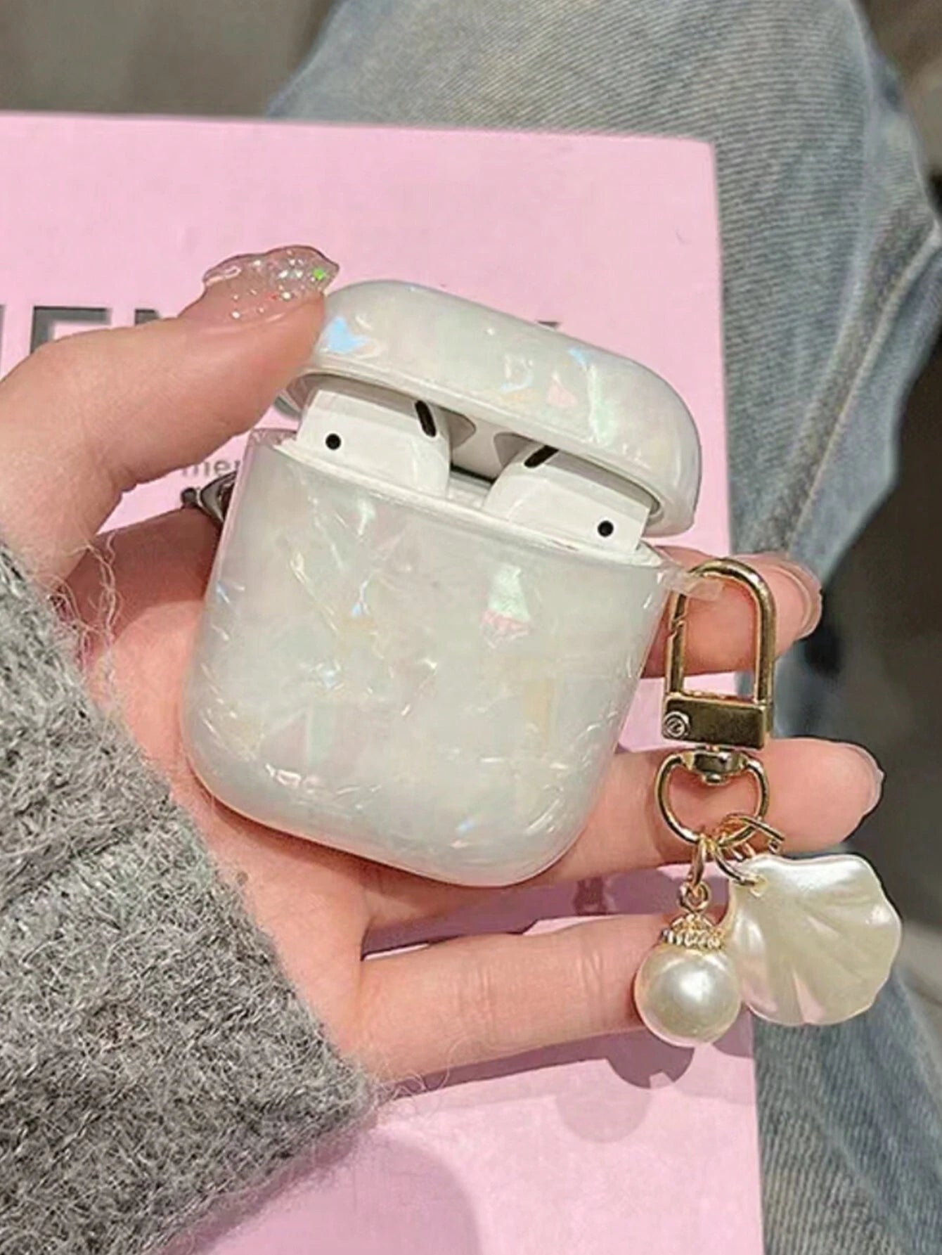 Faux Pearl Butterfly Protective Earphone Case for AirPods