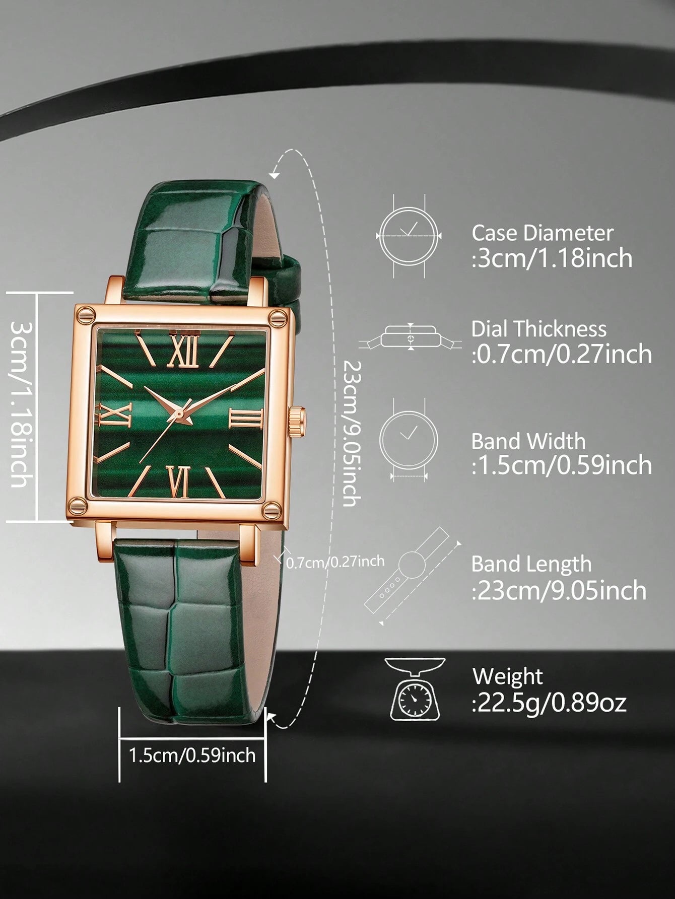 Ladies' 5-Piece Retro Square Dial Quartz Watch Bracelet Set