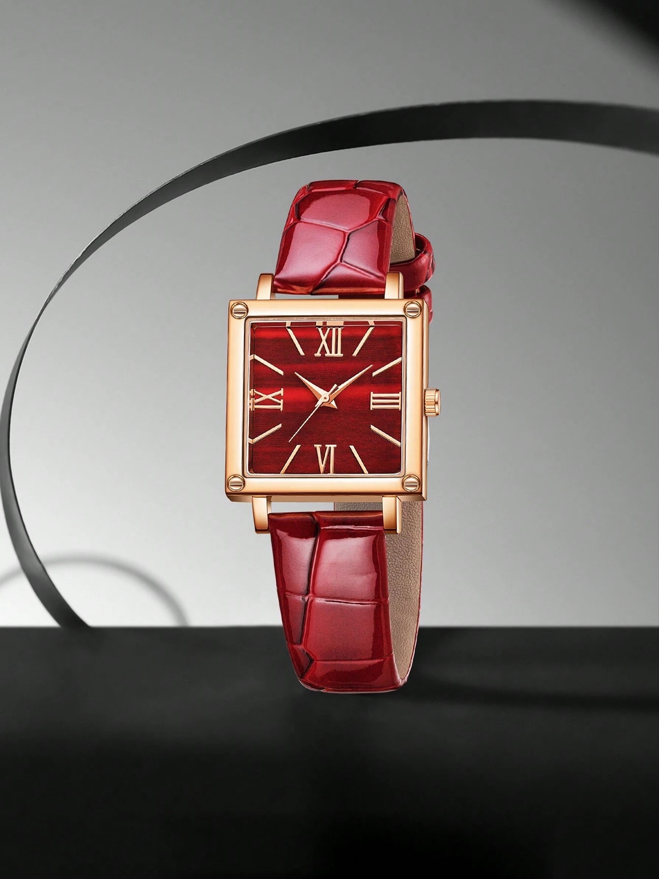 Ladies' 5-Piece Retro Square Dial Quartz Watch Bracelet Set