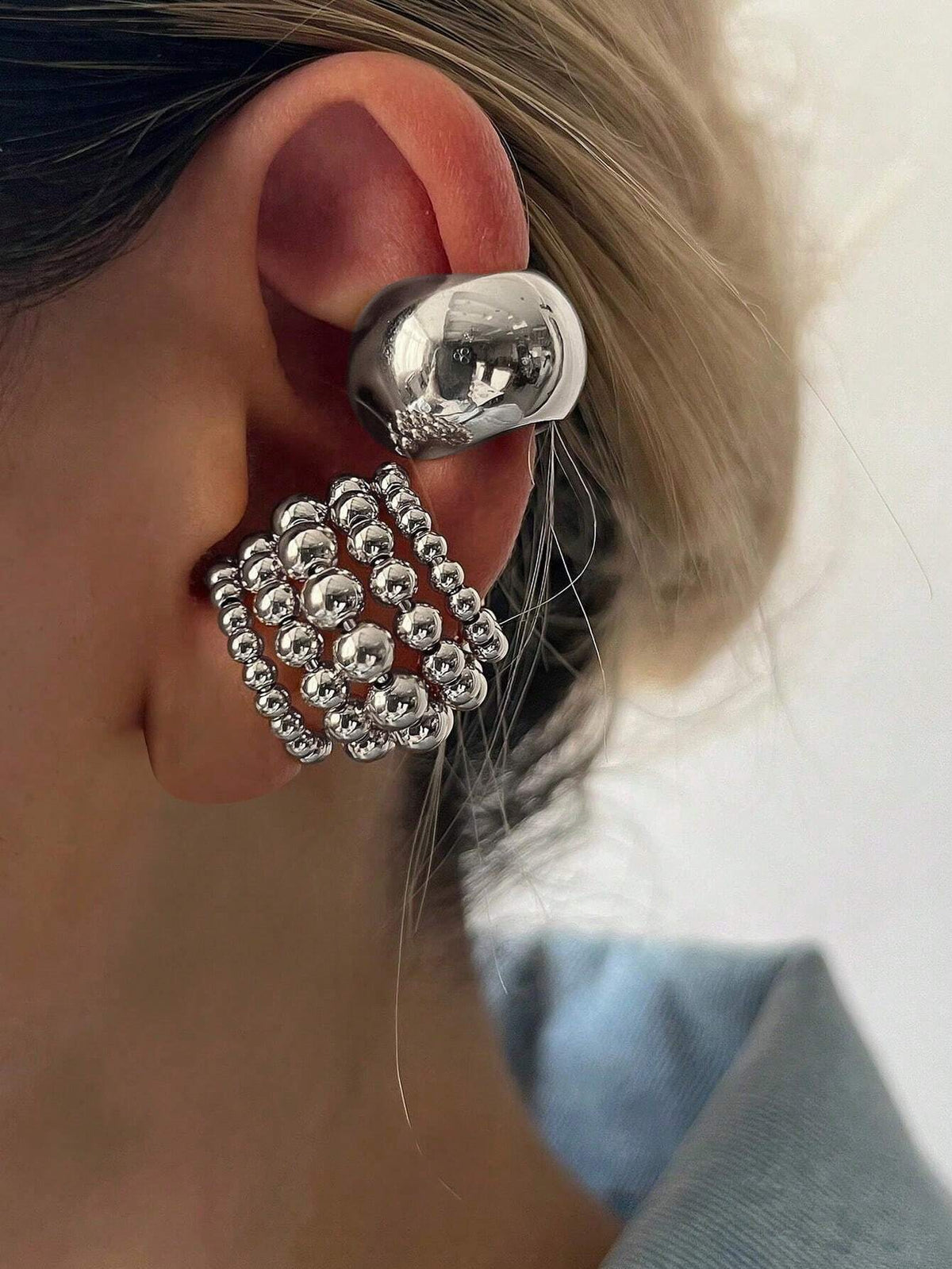 Women's Exaggerated Wide Copper Ear Cuff Clip Set