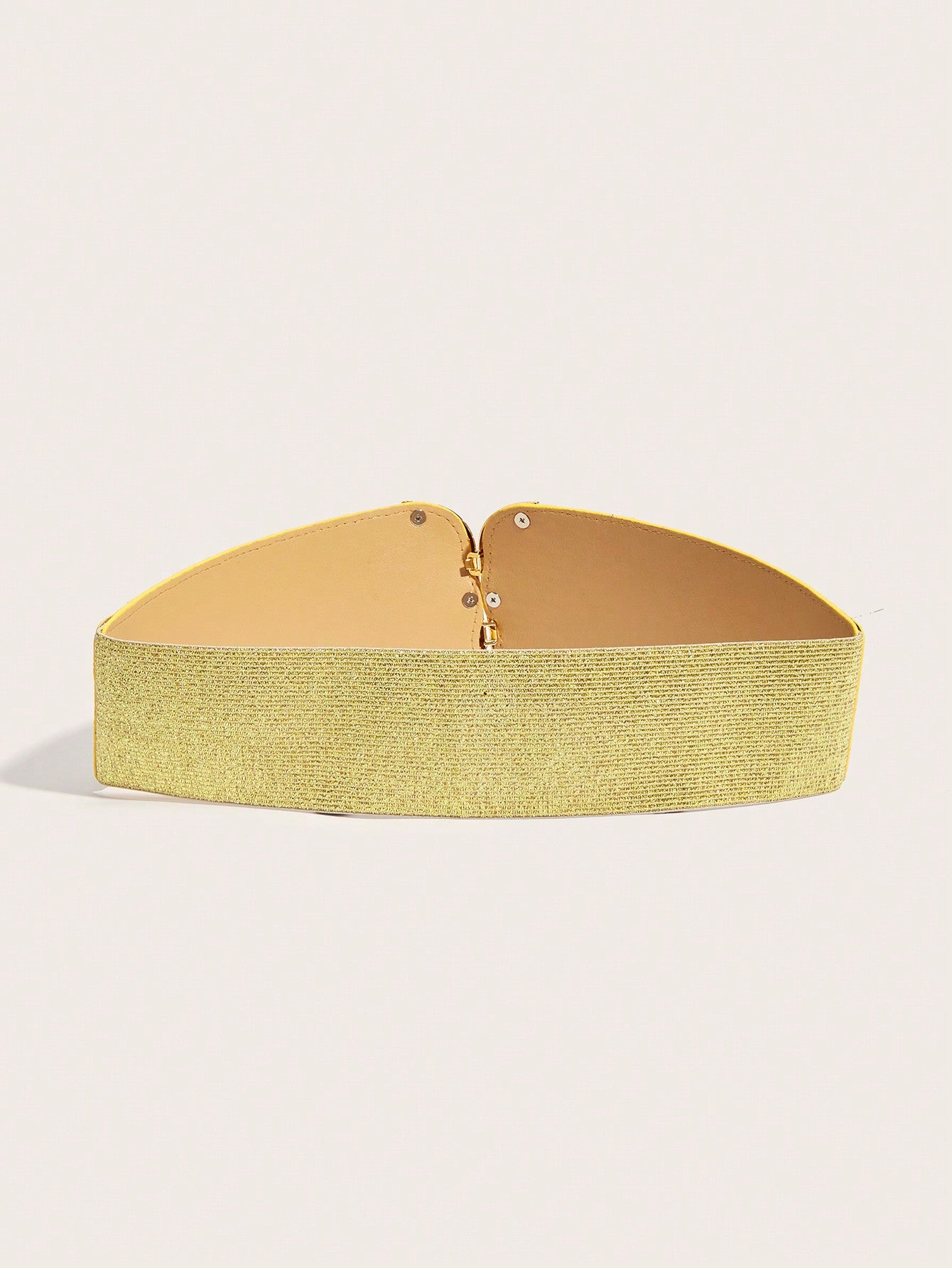 Shein Women's Elastic Waist Belt Symmetrical Buckle Textured Pattern Gold