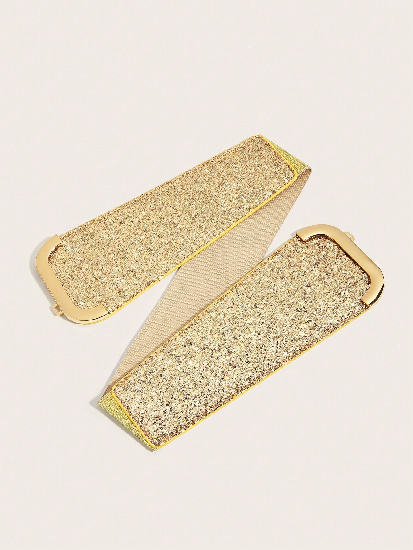 Shein Women's Elastic Waist Belt Symmetrical Buckle Textured Pattern Gold