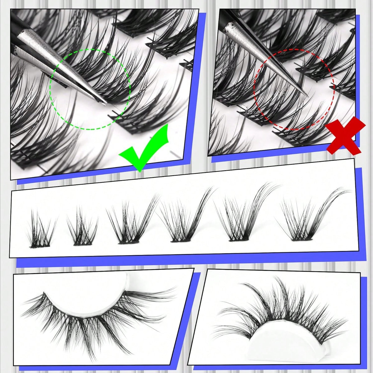 Women's 60-Piece D-Curl Cat Eye Eyelash Cluster Set