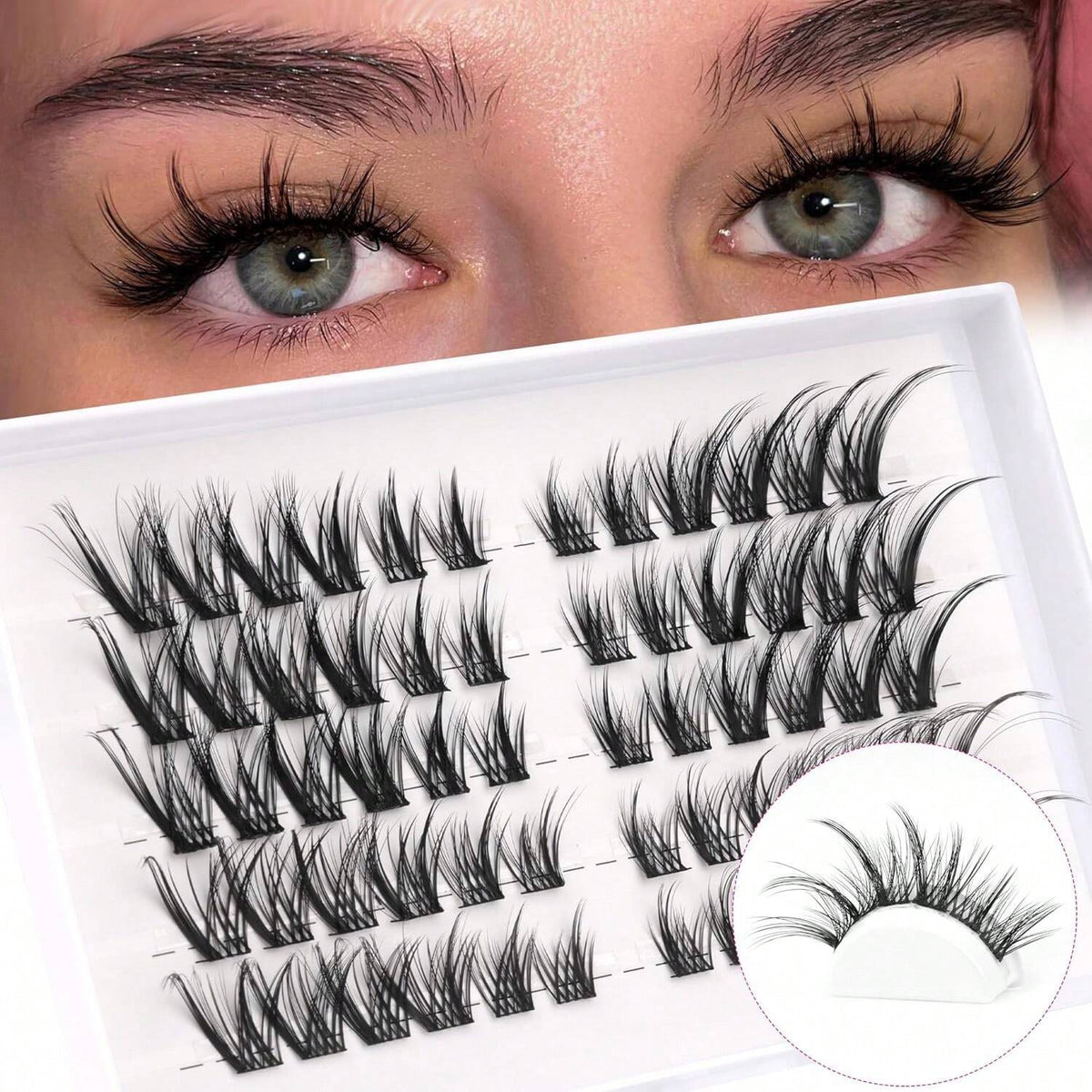 Women's 60-Piece D-Curl Cat Eye Eyelash Cluster Set
