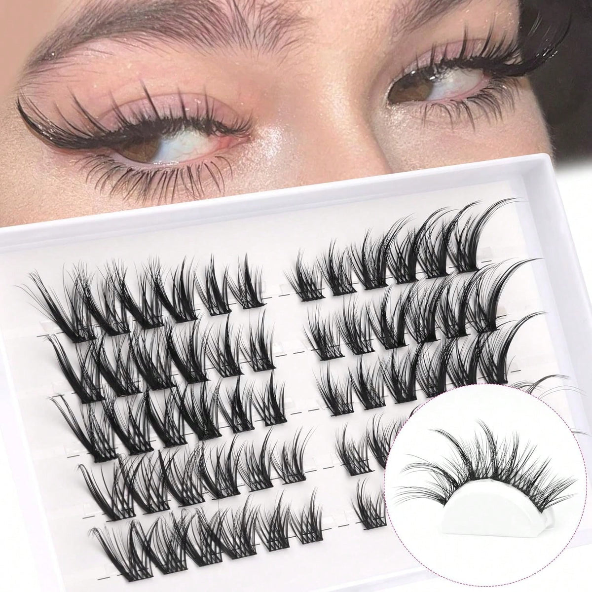 Women's 60-Piece D-Curl Cat Eye Eyelash Cluster Set