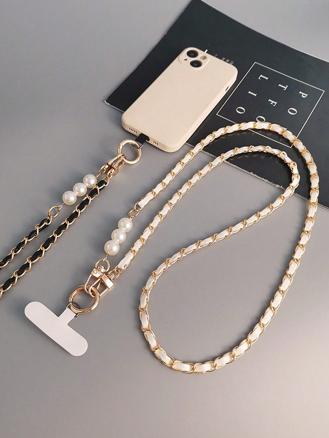 Pearl Lanyard Crossbody Phone Strap with Metal Chain