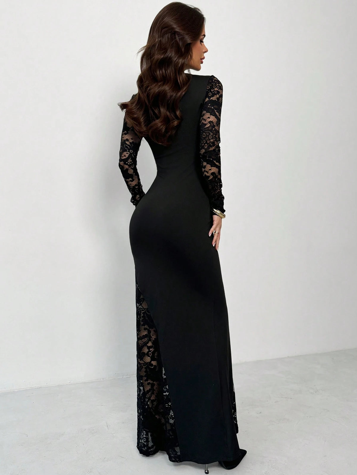 Women's Elegant Lace Floral Patchwork Fishtail Maxi Dress