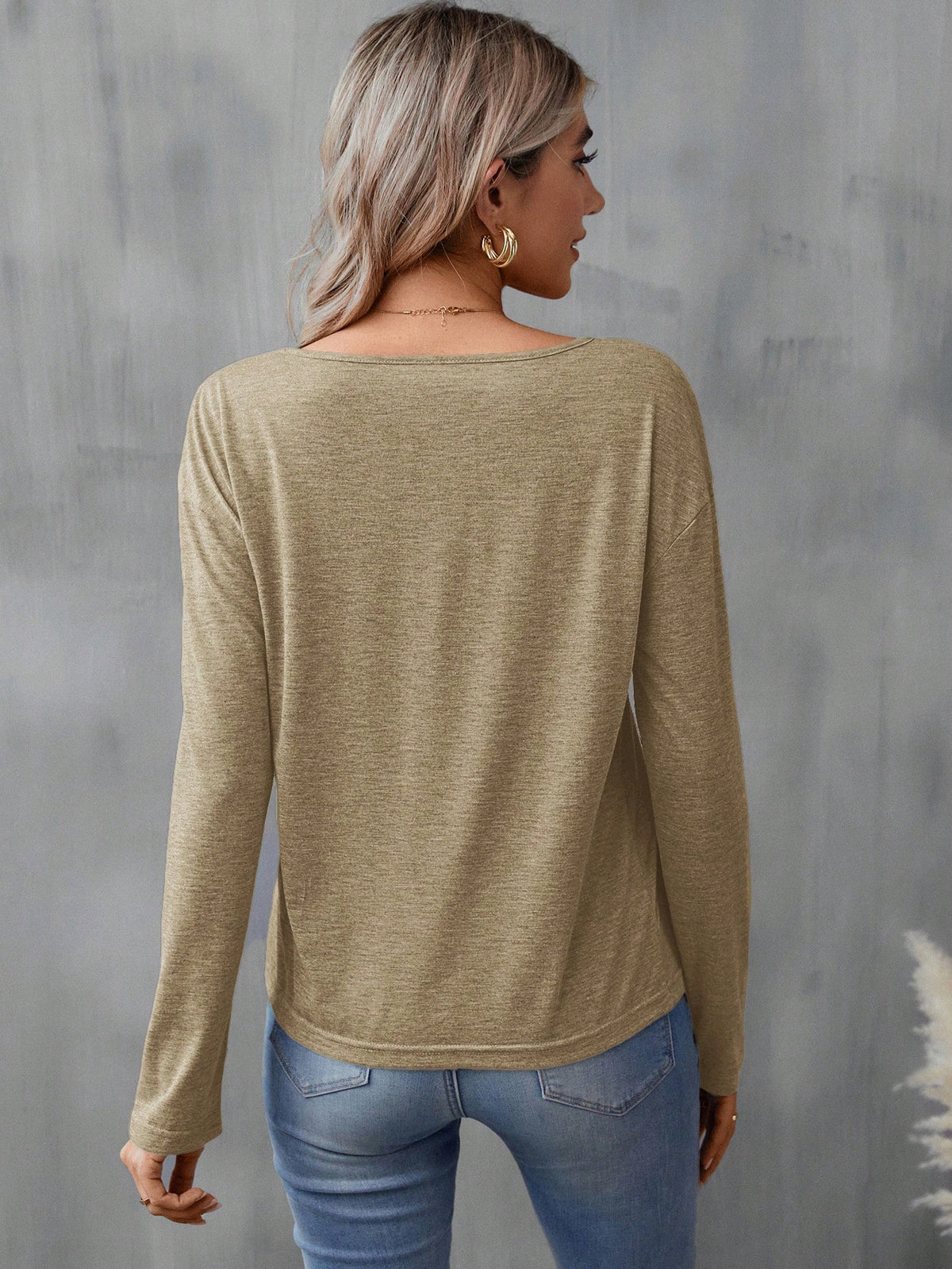 Women's New York Slogan Letter Print Relaxed V-Neck Long Sleeve T-Shirt