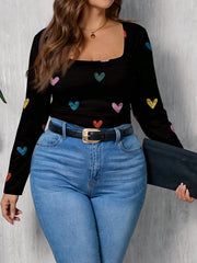Women's Plus Size Square Neck Long Sleeve T-Shirt