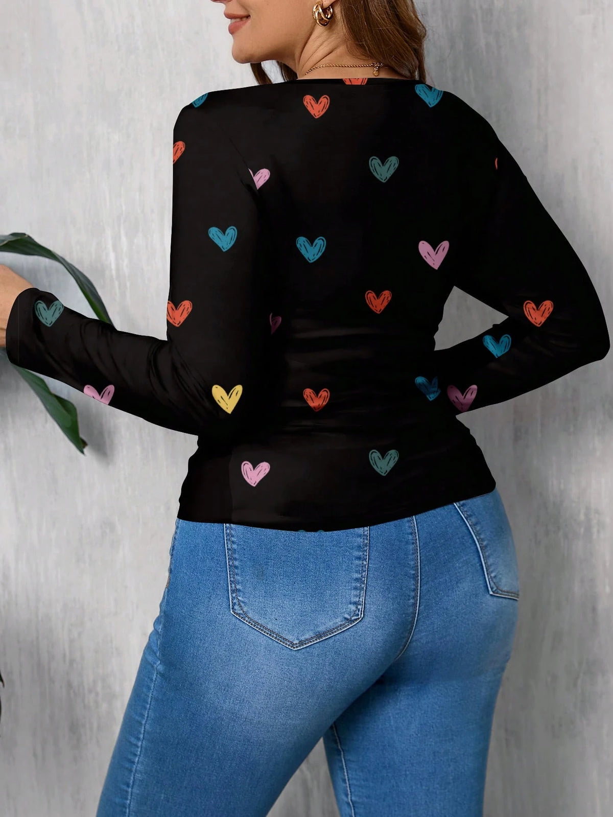 Women's Plus Size Square Neck Long Sleeve T-Shirt
