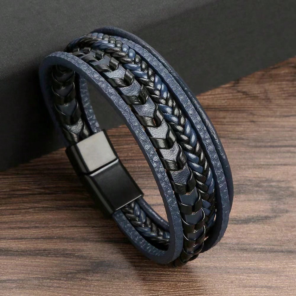 Men's Retro Braided Leather Rope Bracelet Magnetic Buckle