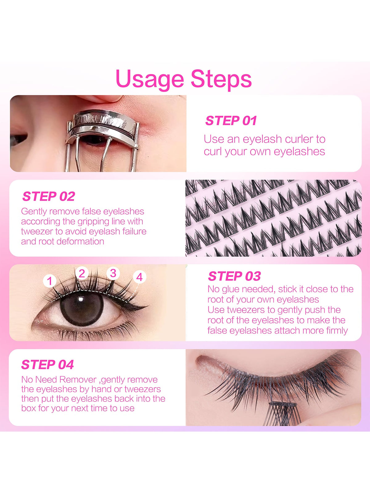 Women's 60pcs C Curl Self-Adhesive Eyelash Cluster Set