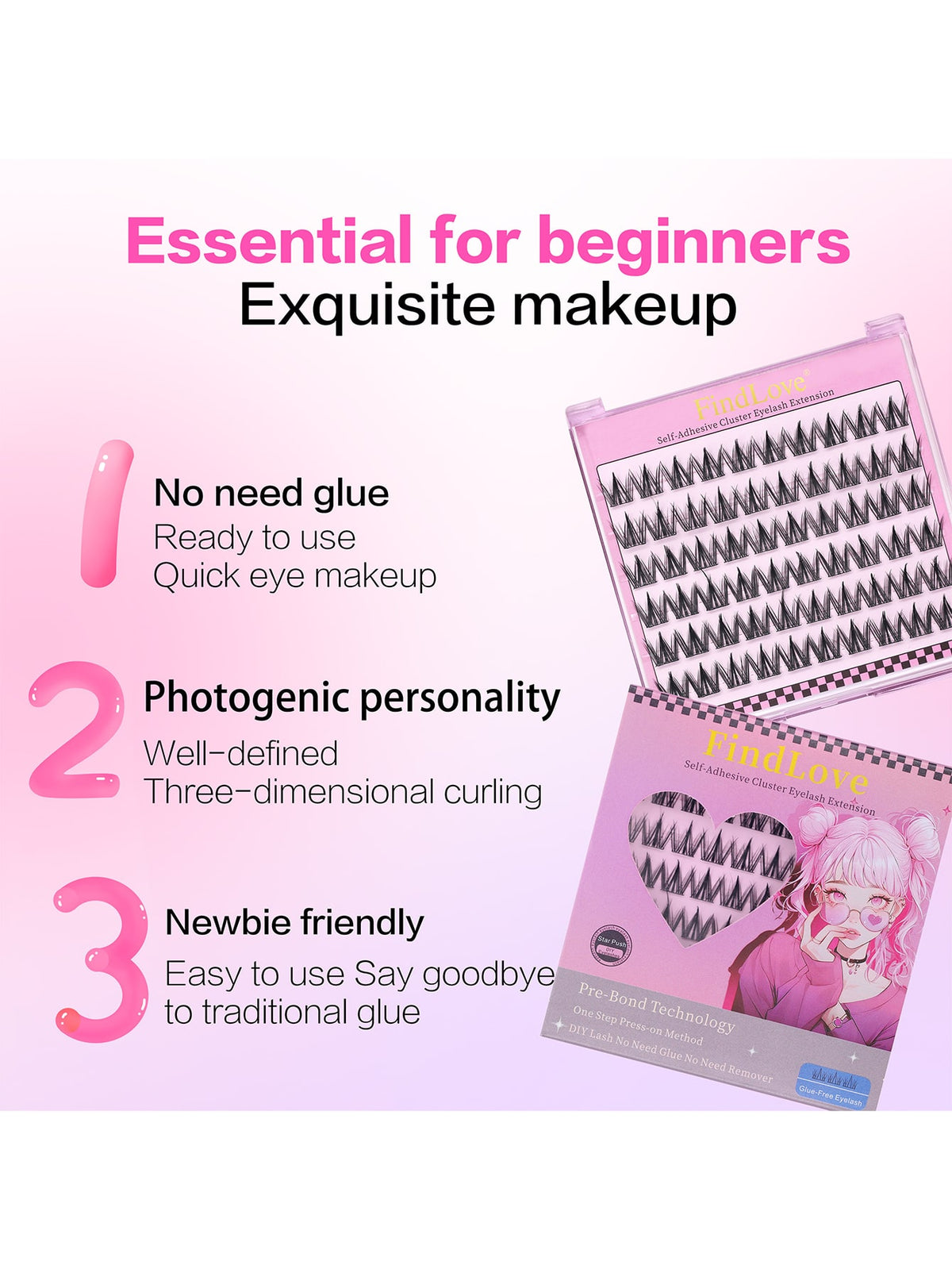 Women's 60pcs C Curl Self-Adhesive Eyelash Cluster Set