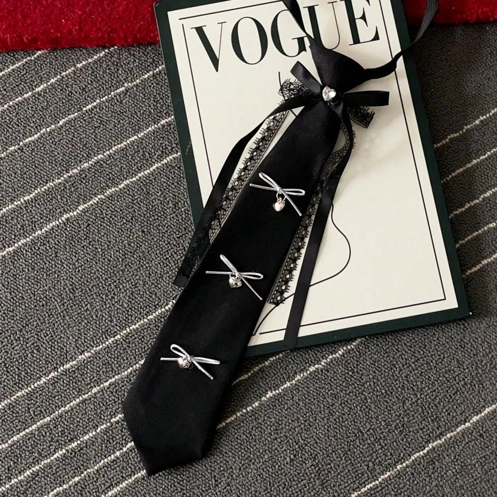 Women's Sexy Lace Small Bow Rhinestone Decorative Shirt Tie