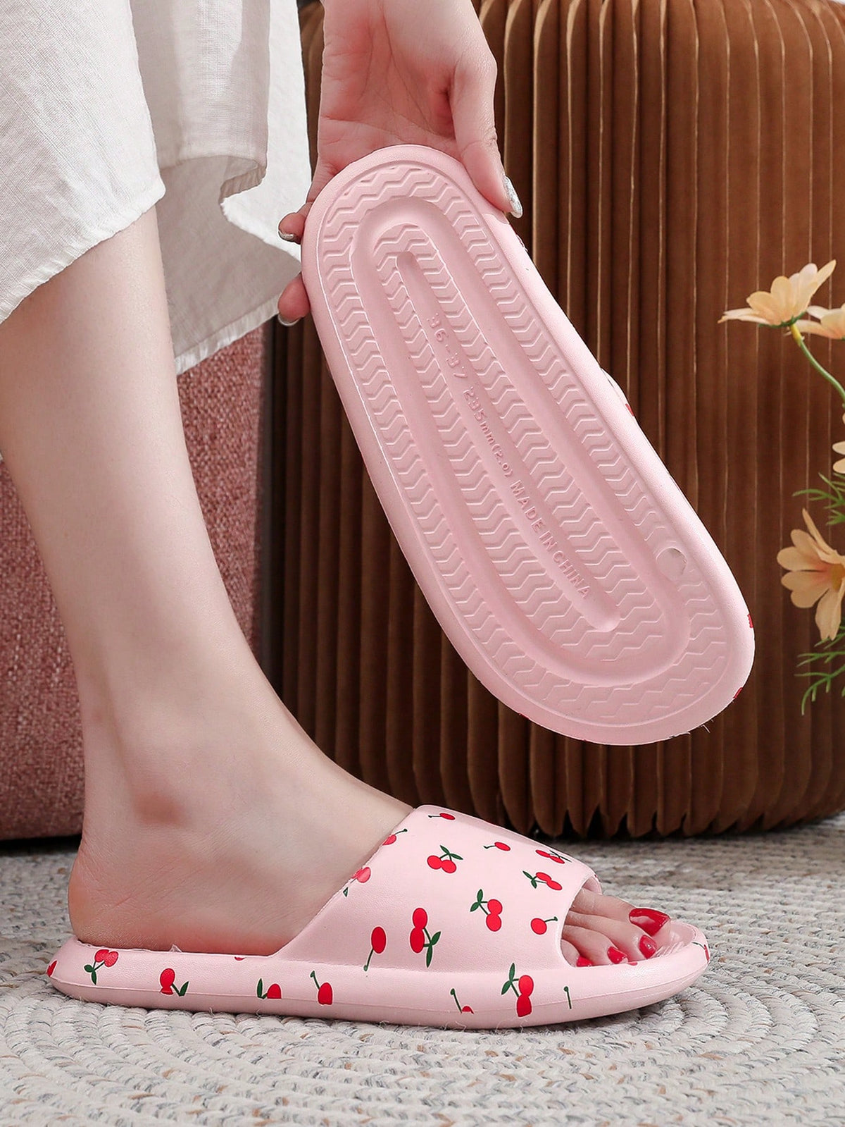 Women's Soft Anti-Slip Cartoon Print Wedge Slide Slippers