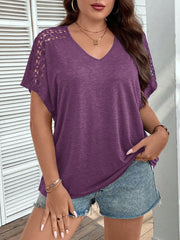 Women's Plus Size Casual Plain V-Neck Short Sleeve T-Shirt