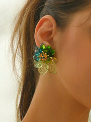 Women's Bohemian Floral Woven Tassel Stud Earring Set