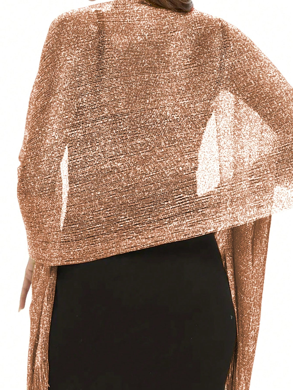 Women's Elegant Champagne Gold Shiny Tassel Shawl