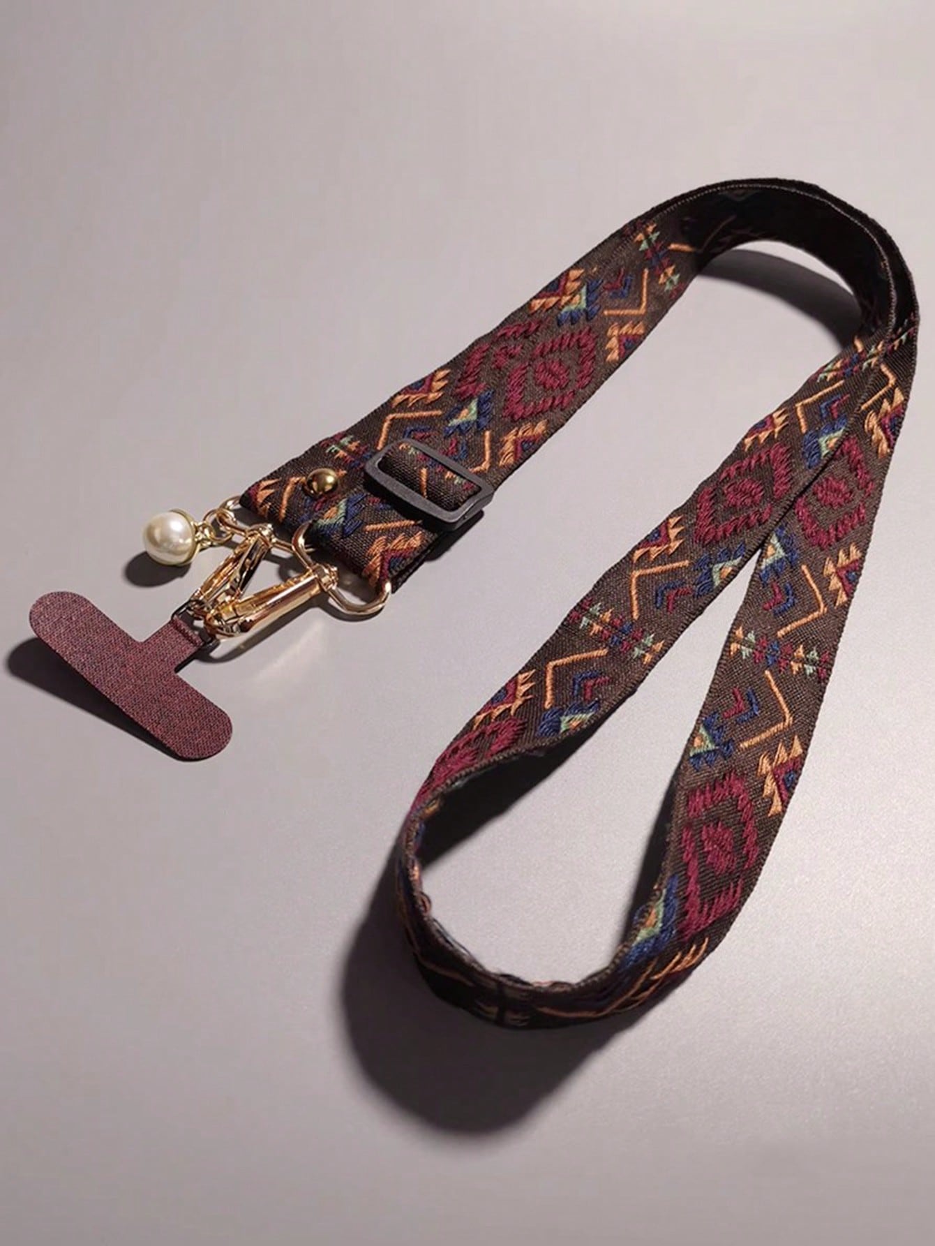 Unisex Vintage Crossbody Phone Lanyard Strap with Pearl Charm