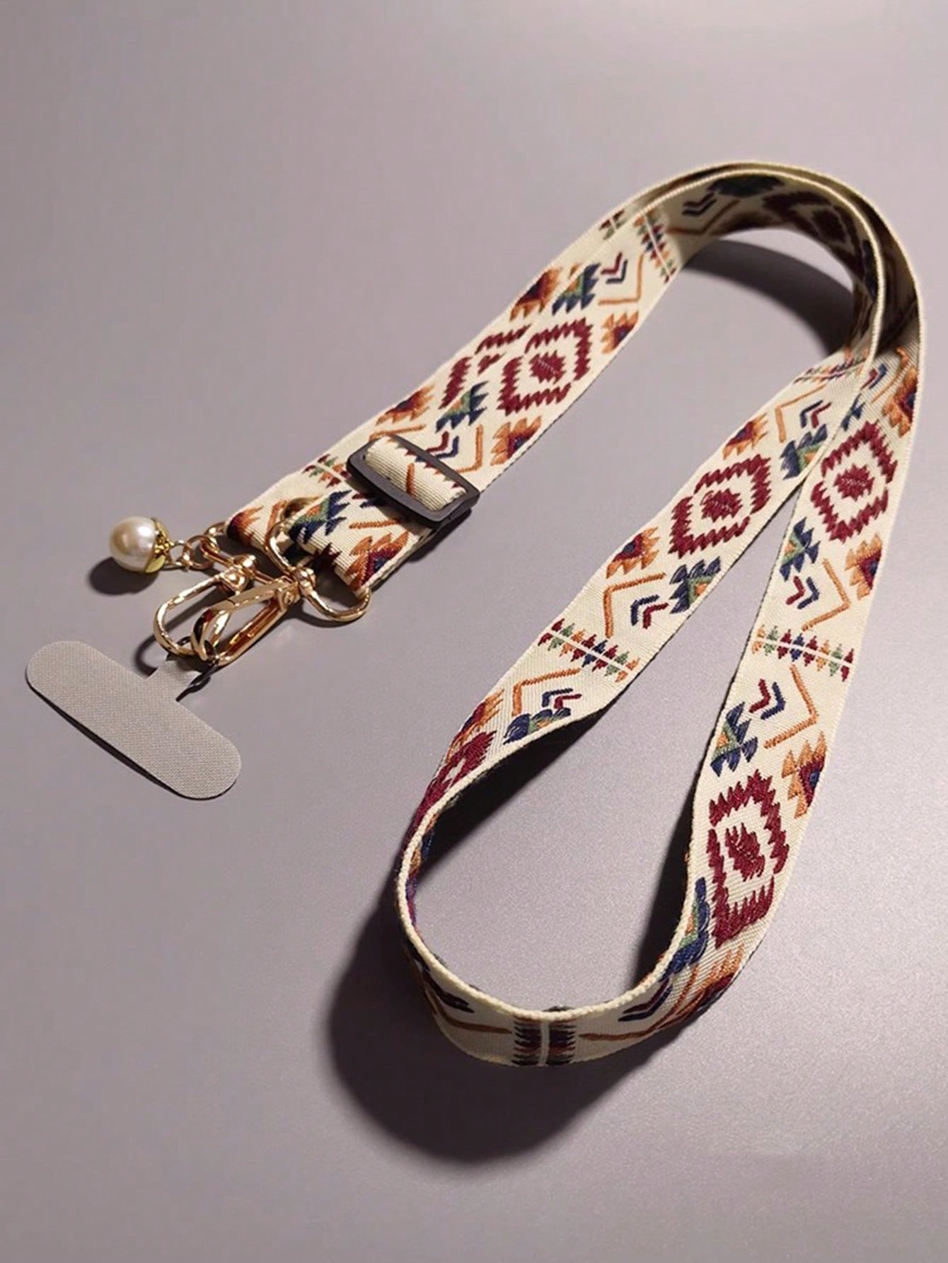 Unisex Vintage Crossbody Phone Lanyard Strap with Pearl Charm