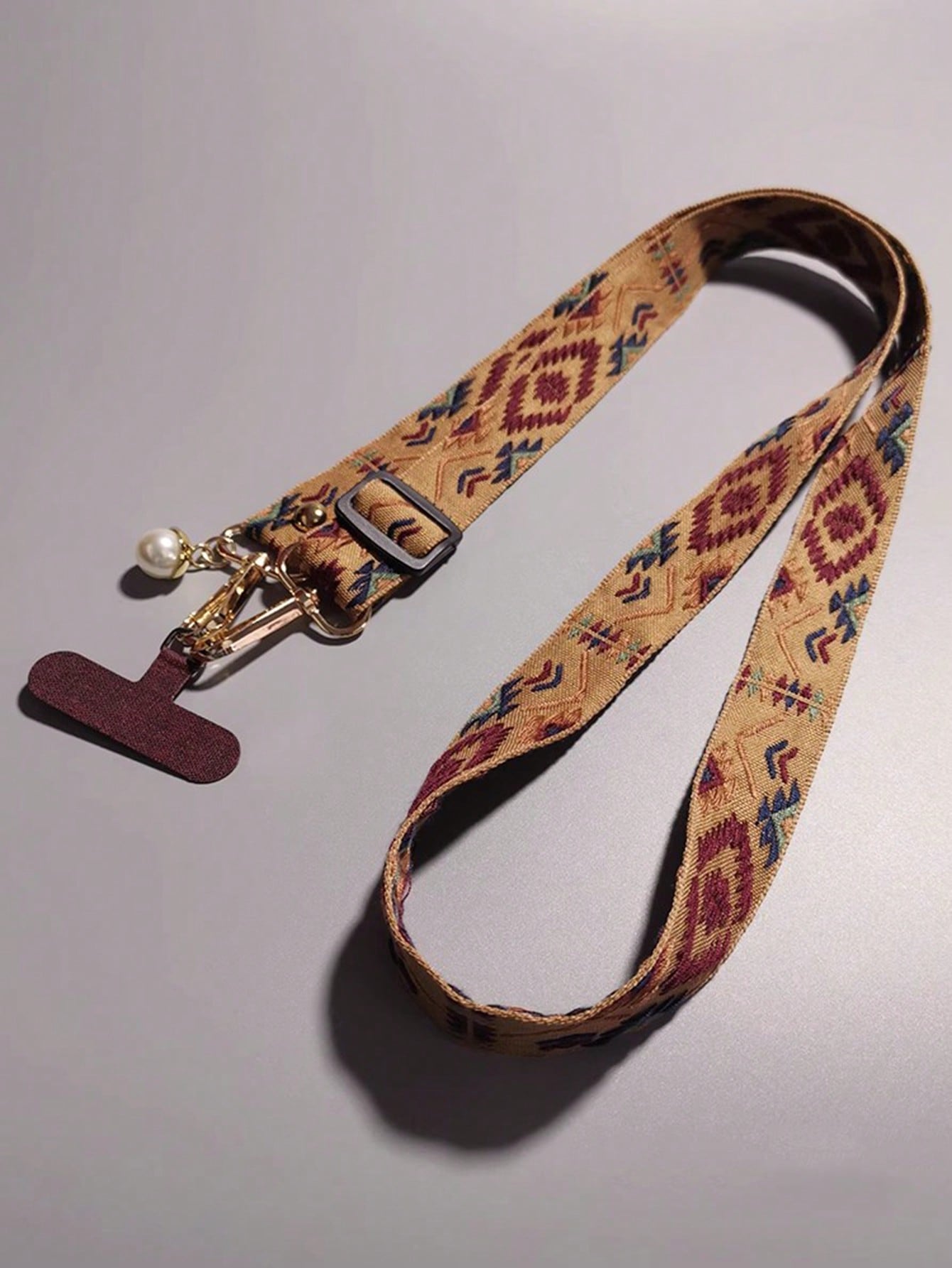 Unisex Vintage Crossbody Phone Lanyard Strap with Pearl Charm