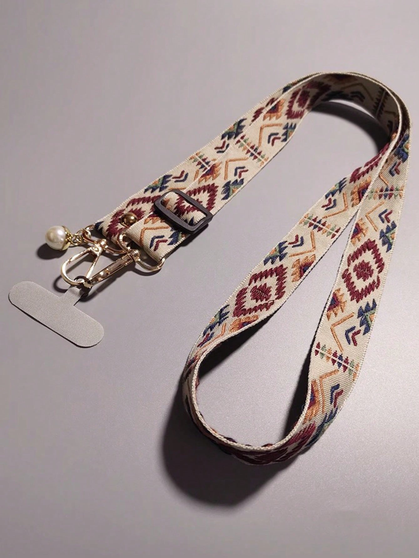 Unisex Vintage Crossbody Phone Lanyard Strap with Pearl Charm