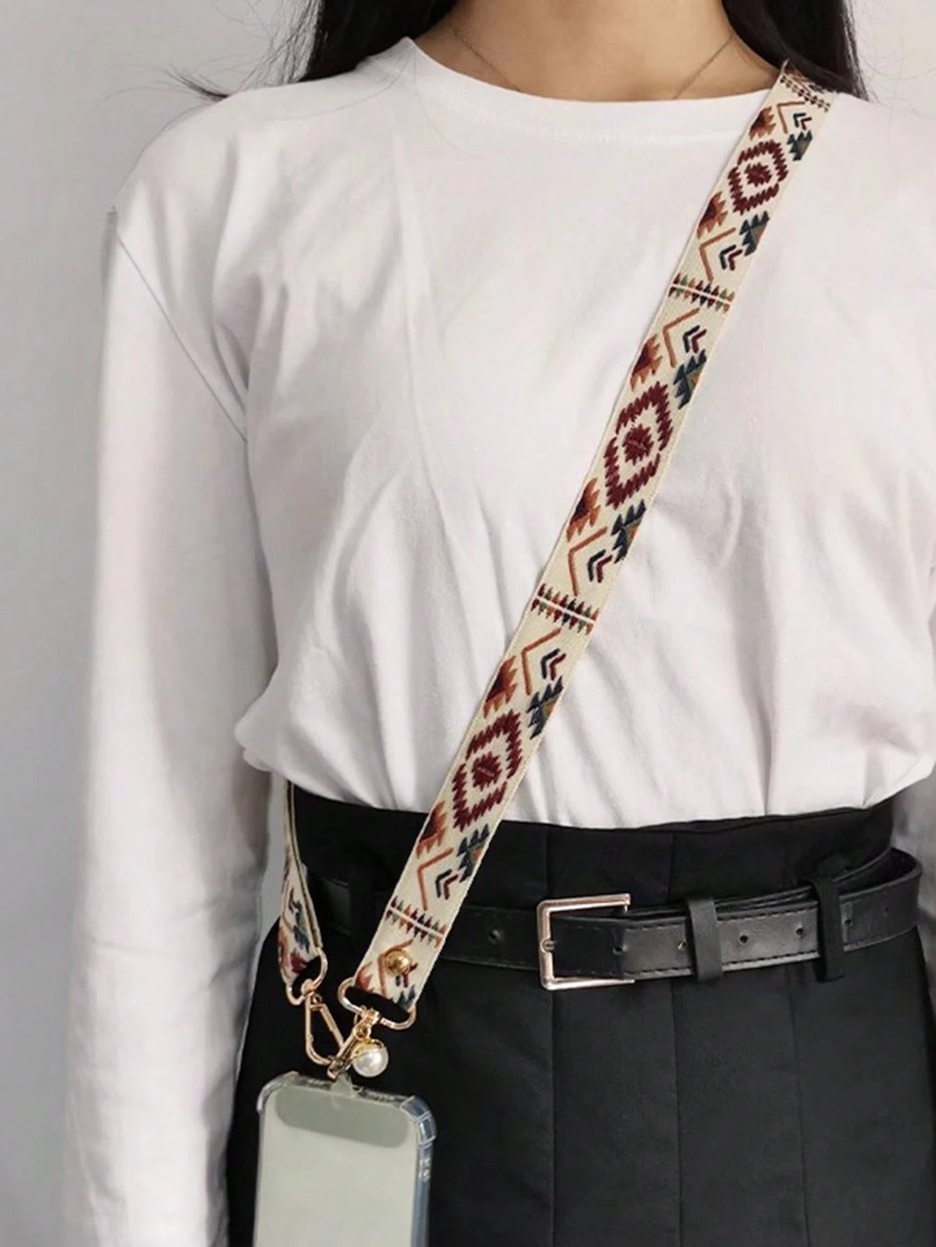 Unisex Vintage Crossbody Phone Lanyard Strap with Pearl Charm