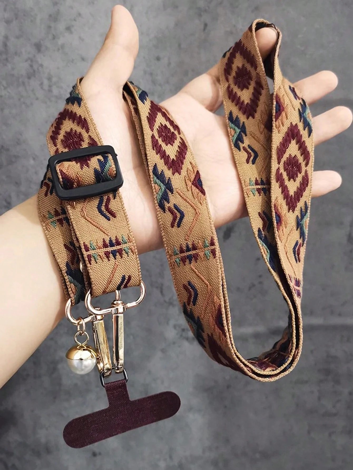 Unisex Vintage Crossbody Phone Lanyard Strap with Pearl Charm