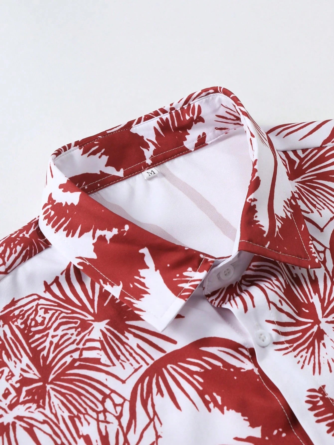 Men's Palm Tree Print Casual Shirt Short Sleeve Red
