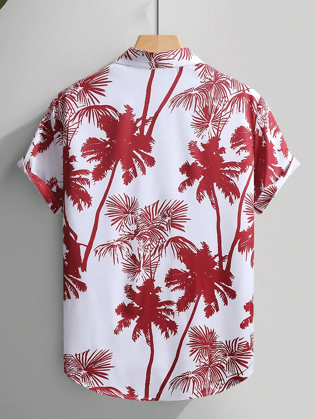 Men's Palm Tree Print Casual Shirt Short Sleeve Red