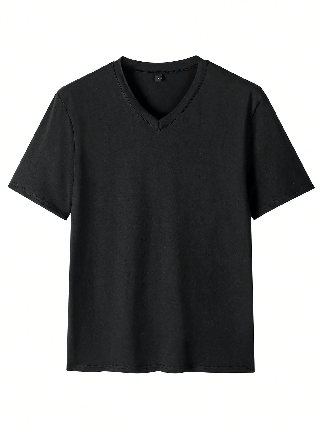 Men's Solid Color Casual V-Neck Short Sleeve T-Shirt Black