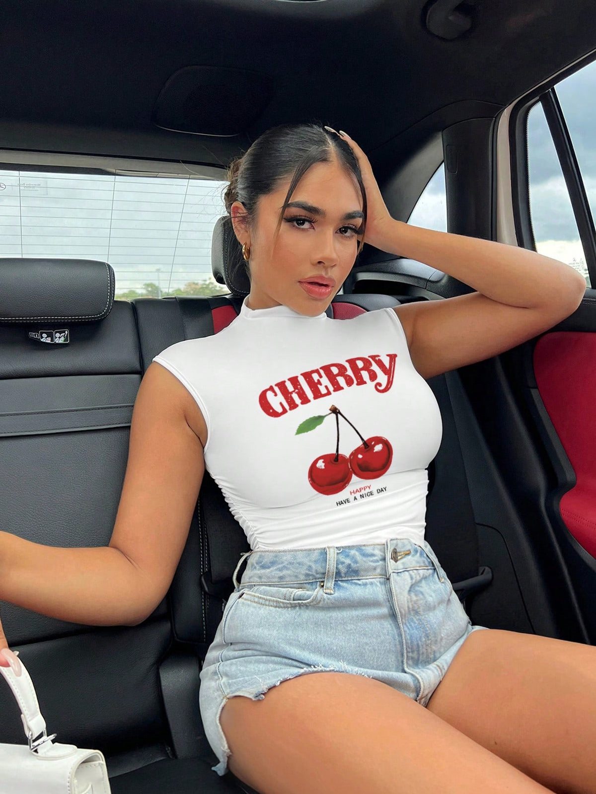 Women's Casual Asymmetric Cherry Graphic T-Shirt