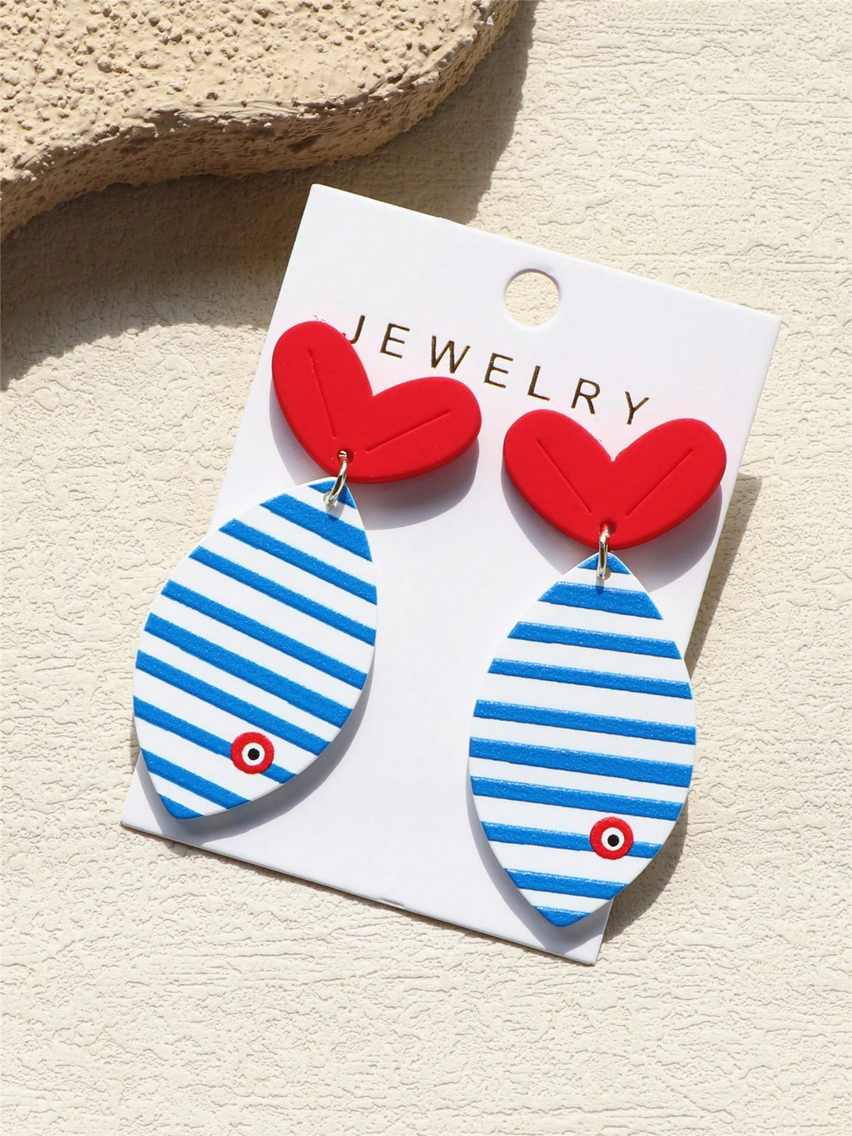 Women's Cute Acrylic Fish Tail Heart Earrings Blue