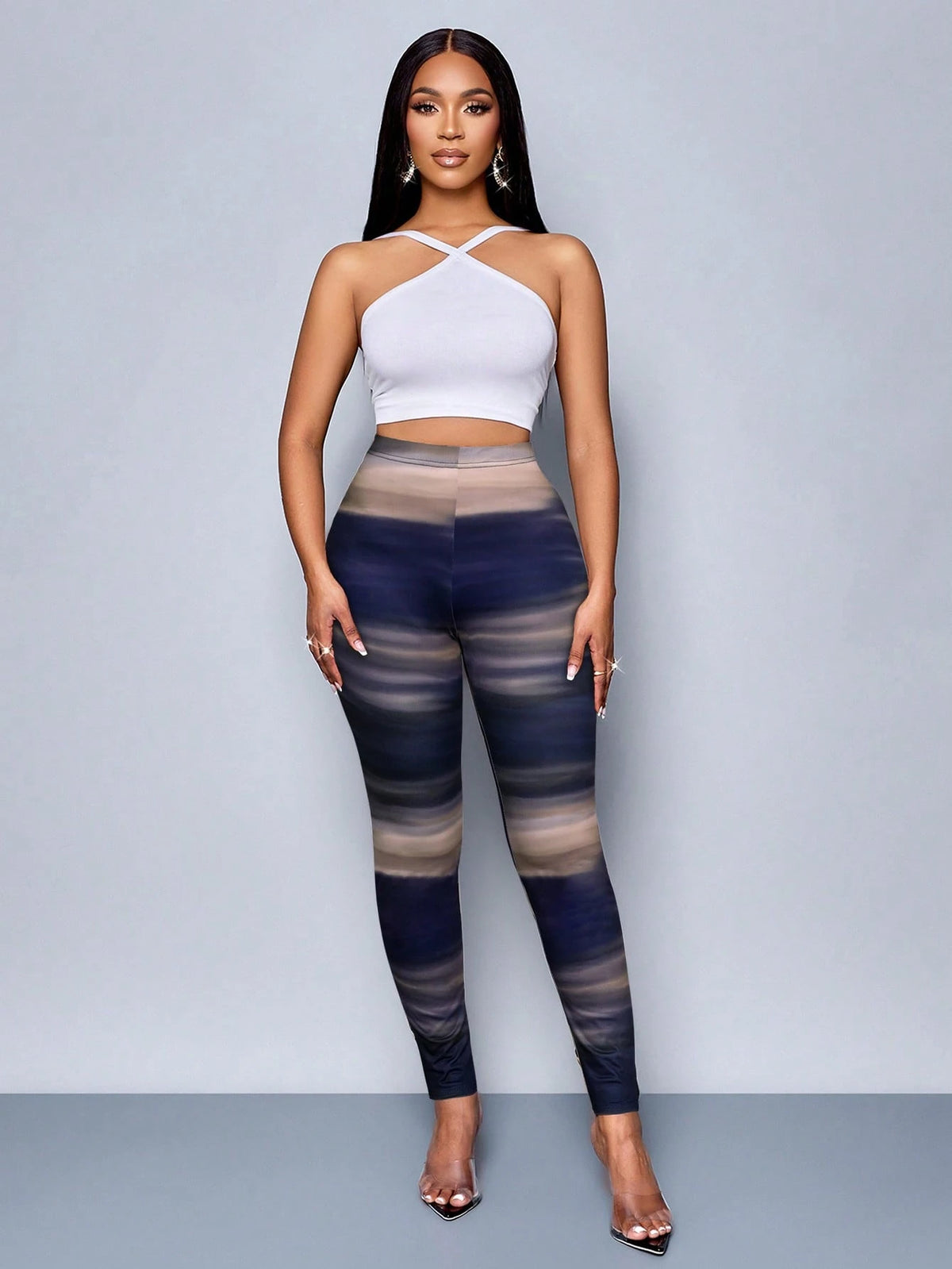 Women's Casual Purple All-Over Print Skinny Leggings