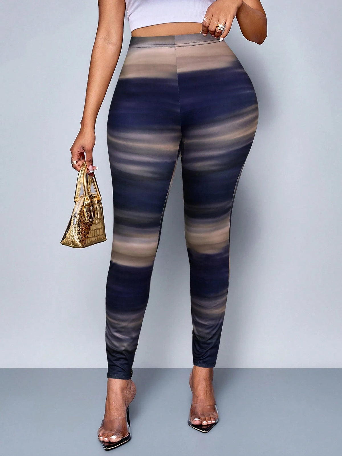 Women's Casual Purple All-Over Print Skinny Leggings