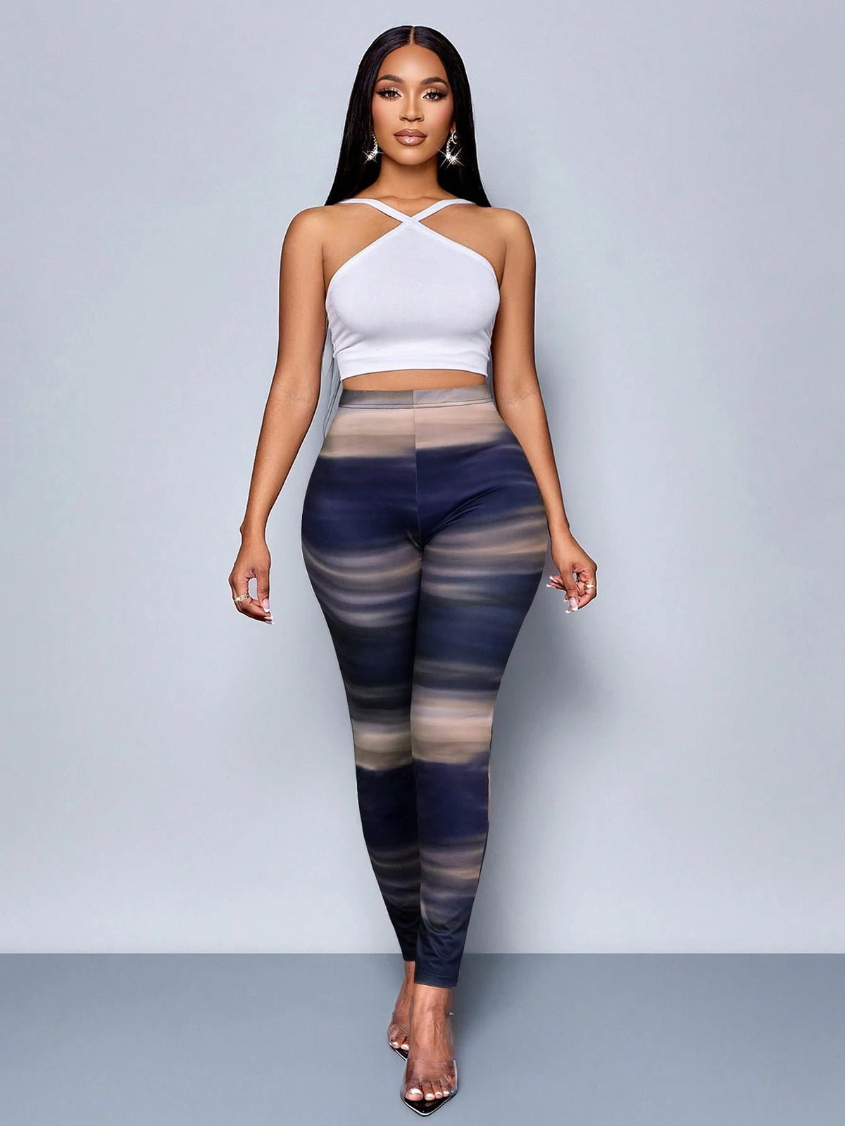 Women's Casual Purple All-Over Print Skinny Leggings