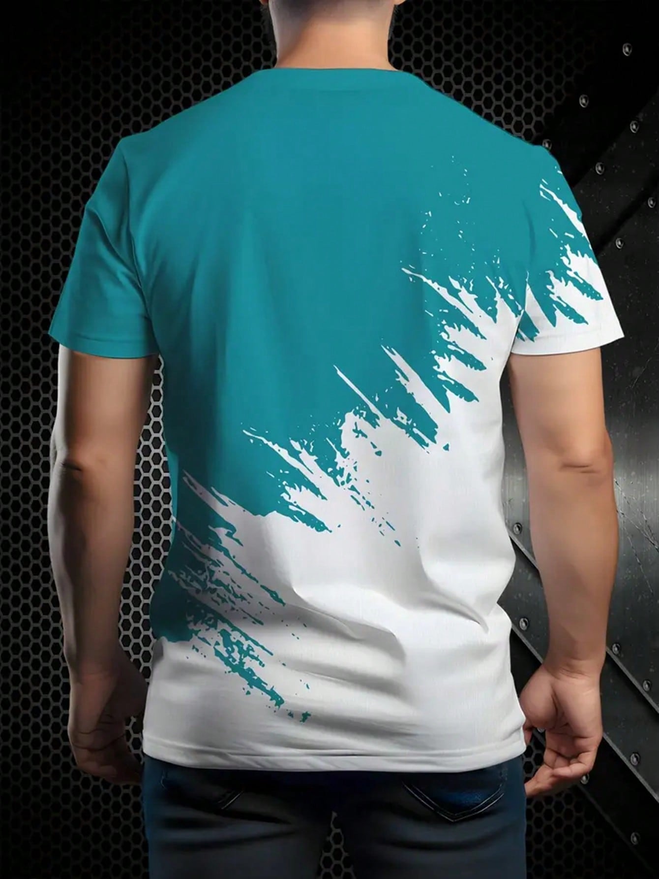 Men's 3D Print Contrast Pattern Round Neck T-Shirt