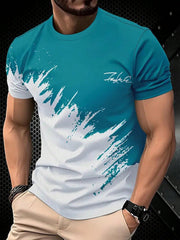Men's 3D Print Contrast Pattern Round Neck T-Shirt