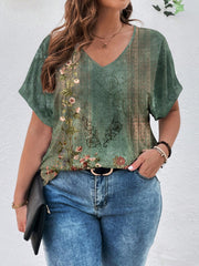 Women's Plus Size Casual V-Neck Short Sleeve Summer T-Shirt