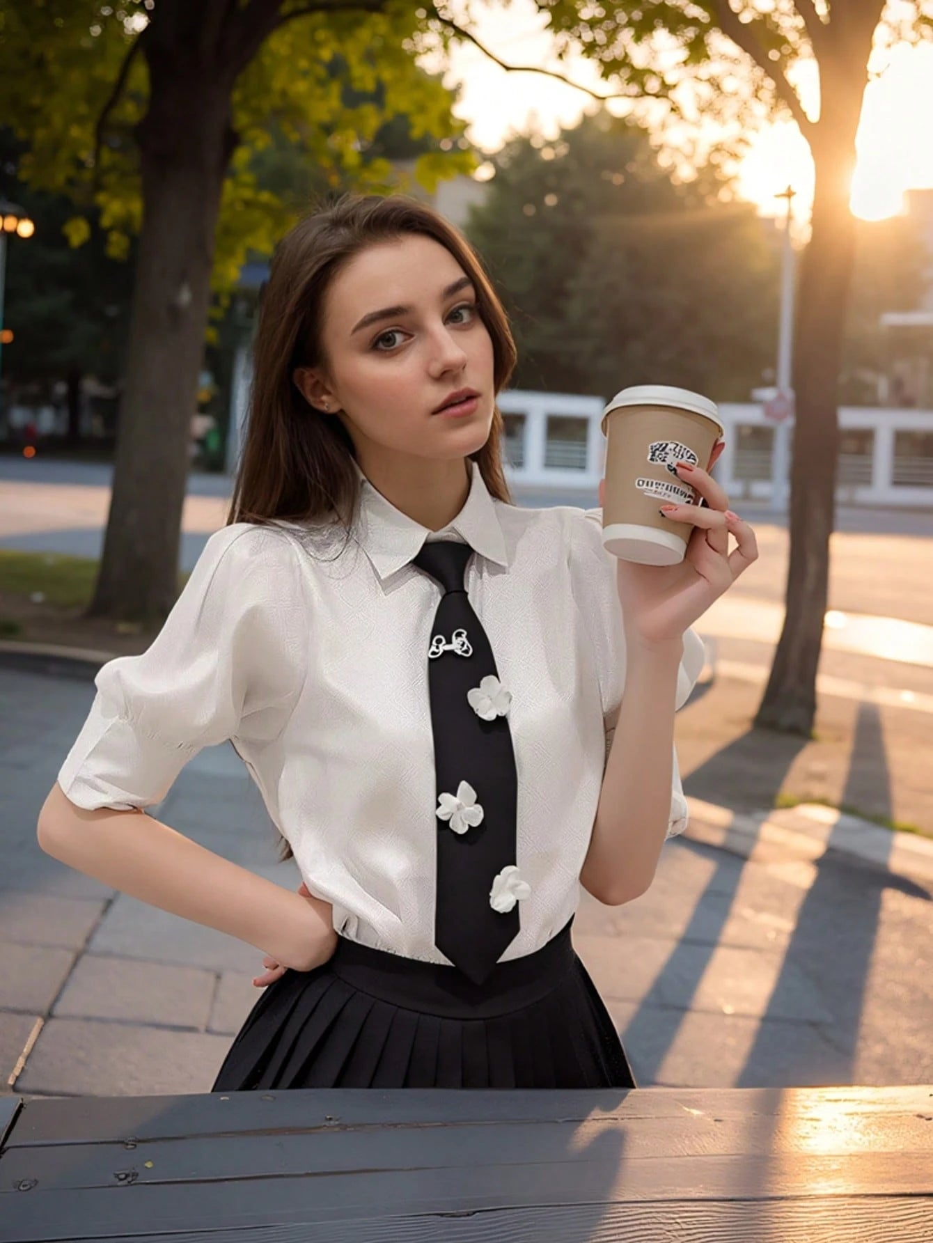 Women's Floral Faux Pearl Decor Bowknot Necktie