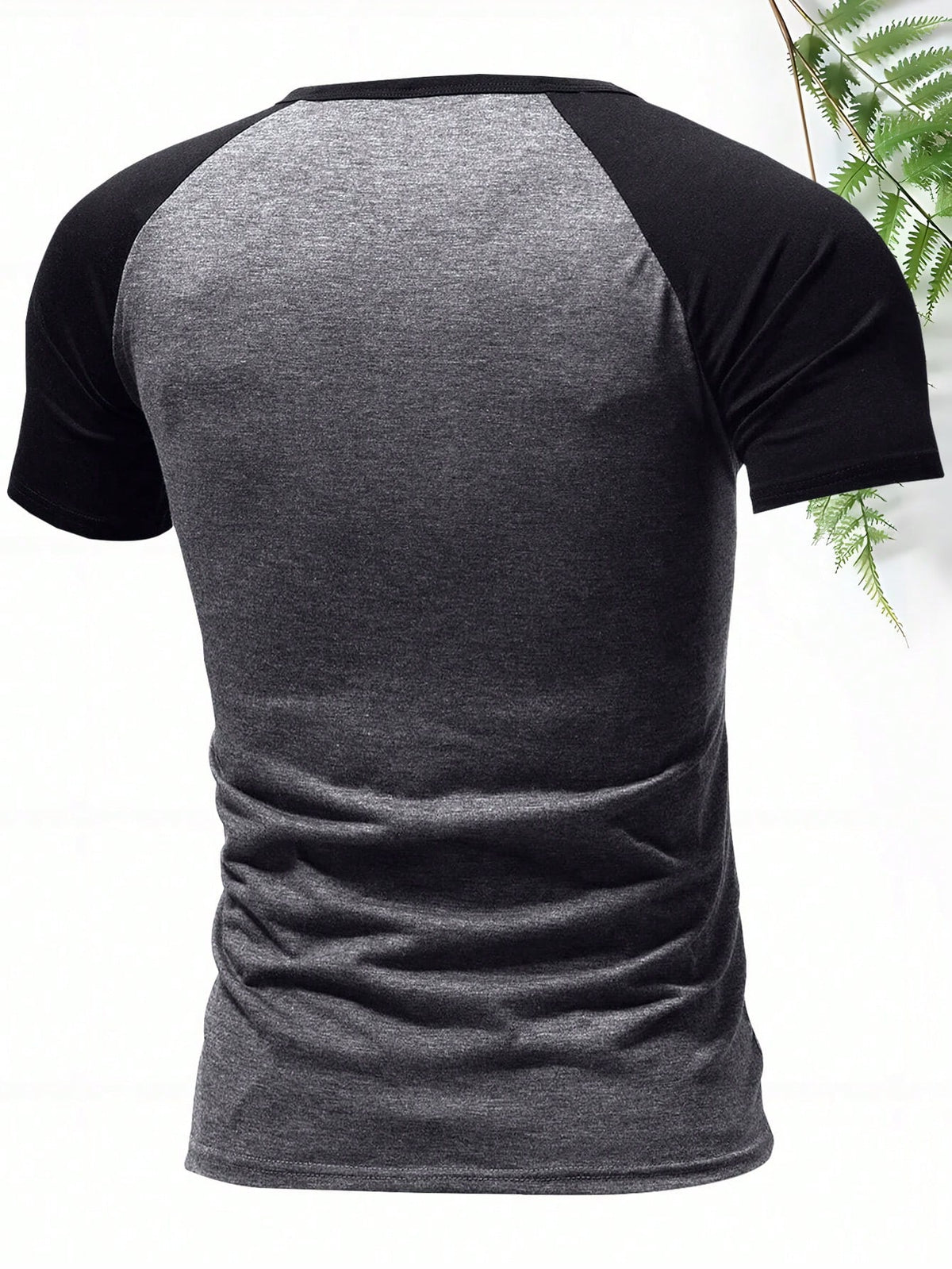 Men's Casual Graphic Print Henley Neck Short Sleeve T-Shirt Grey
