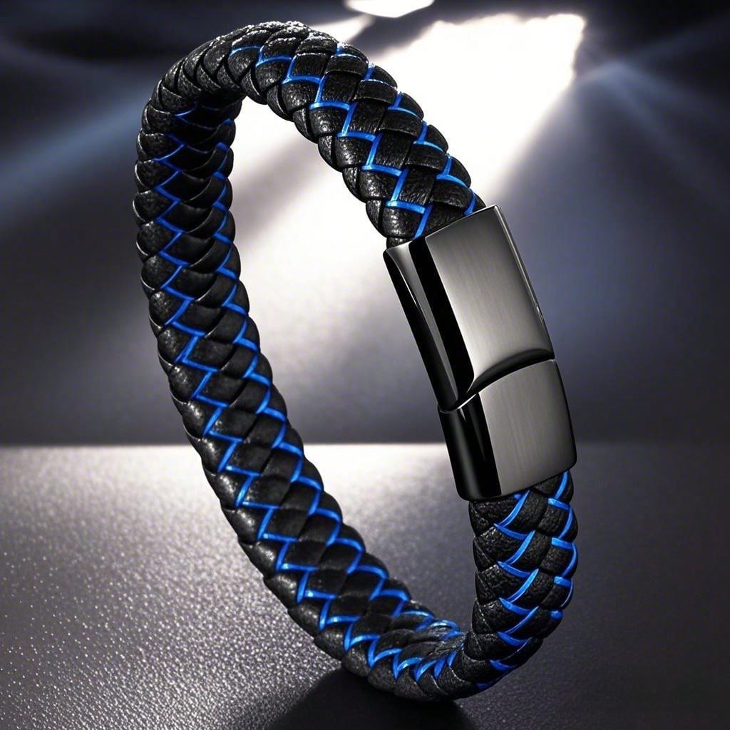 Men's Punk Braided Leather Wristband Bracelet