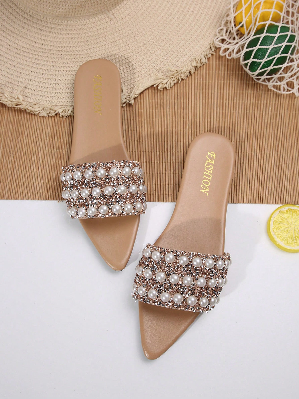 Minimalist Pointed Toe Sandals with Faux Pearl Decor Women's