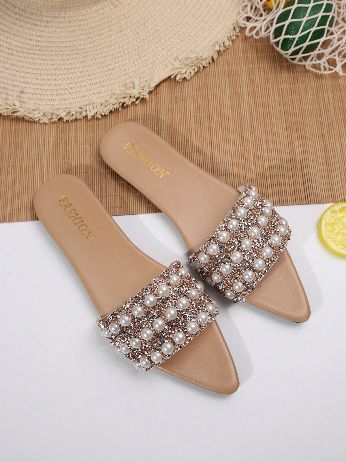 Minimalist Pointed Toe Sandals with Faux Pearl Decor Women's