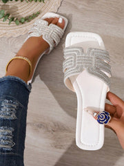 Women's Rhinestone Sparkle Flat Slip-On Slide Sandals
