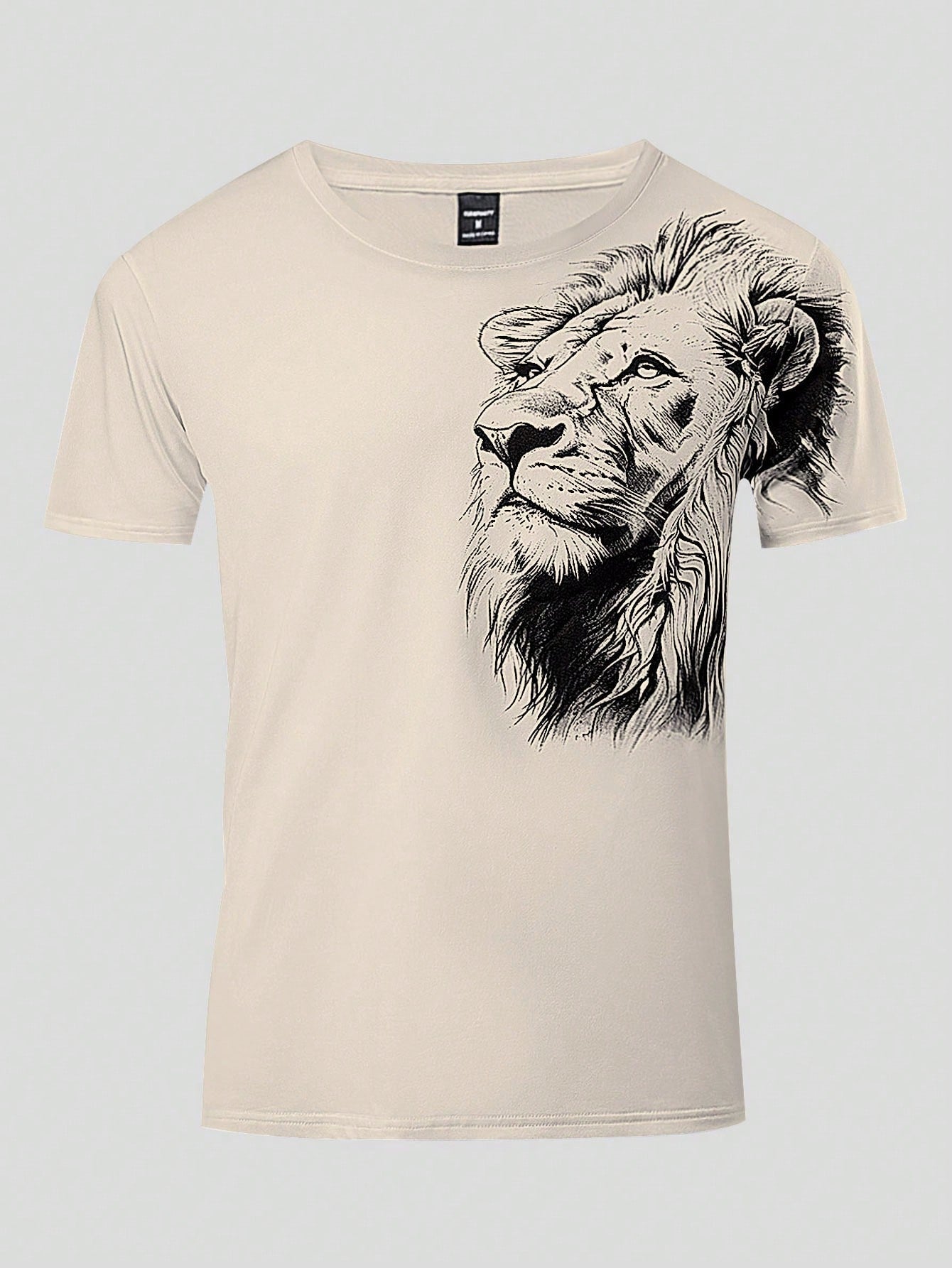 Men's Lion Print Casual Short Sleeve Crewneck T-Shirt