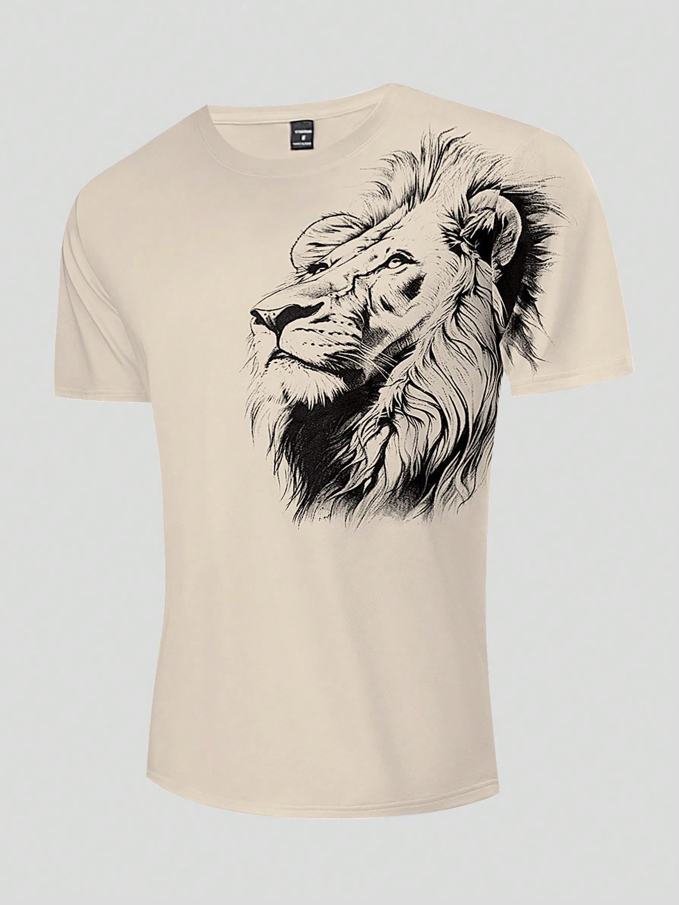 Men's Lion Print Casual Short Sleeve Crewneck T-Shirt