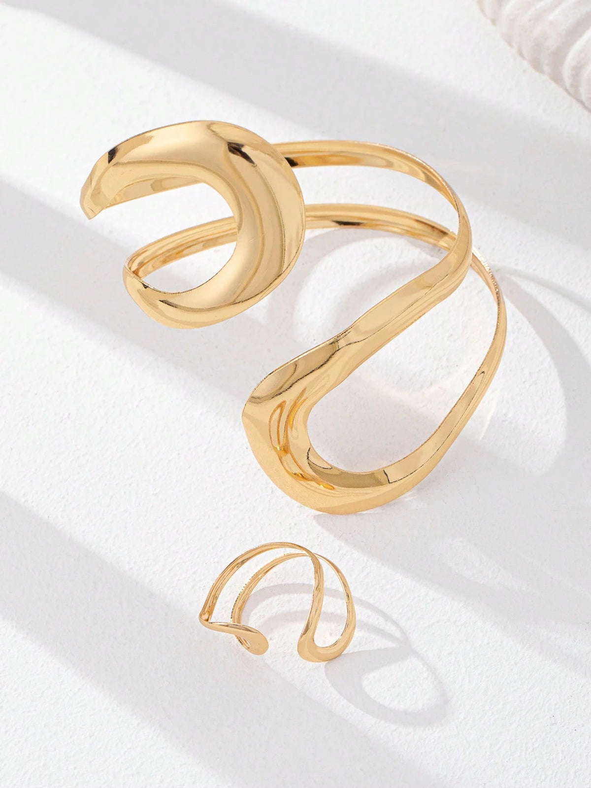 Women's Spiral Design Open Bangle Bracelet and Ring Jewelry Set