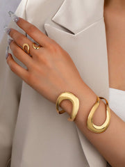 Women's Spiral Design Open Bangle Bracelet and Ring Jewelry Set