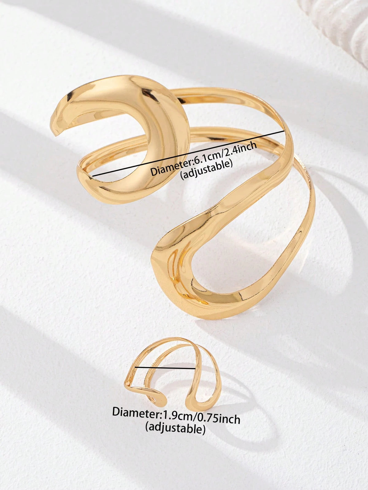Women's Spiral Design Open Bangle Bracelet and Ring Jewelry Set